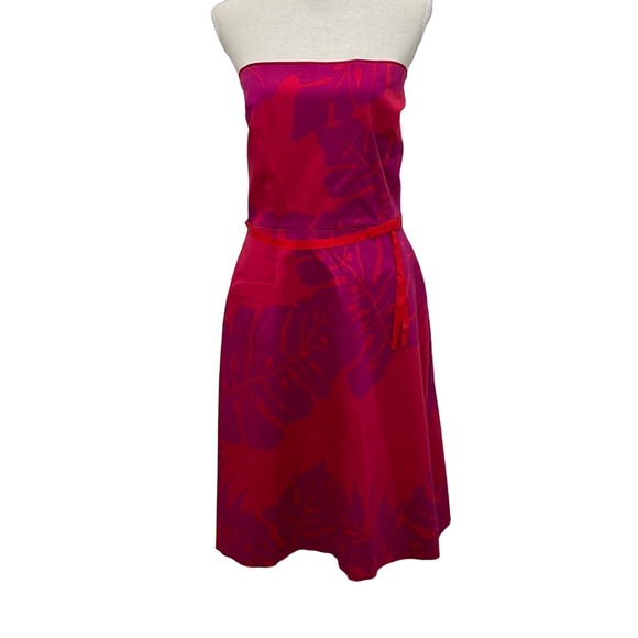 LAUNDRY BY SHELLI SEGAL Strapless Tropical Leaf Print Dress SZ 12 - Picture 1 of 5